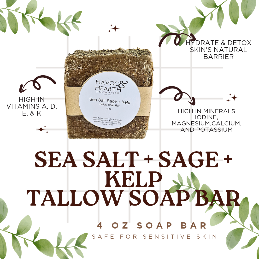 Sea Salt + Sage + Kelp Tallow Soap Bar