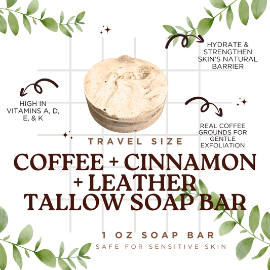 Coffee + Cinnamon + Leather Tallow Soap Bar - Travel Size