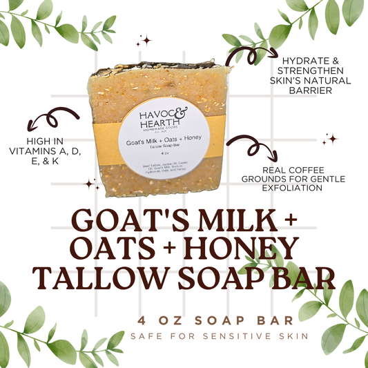 Goat's Milk + Oats + Honey Tallow Soap Bar