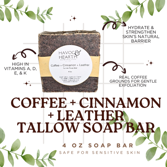 Coffee + Cinnamon + Leather Tallow Soap Bar