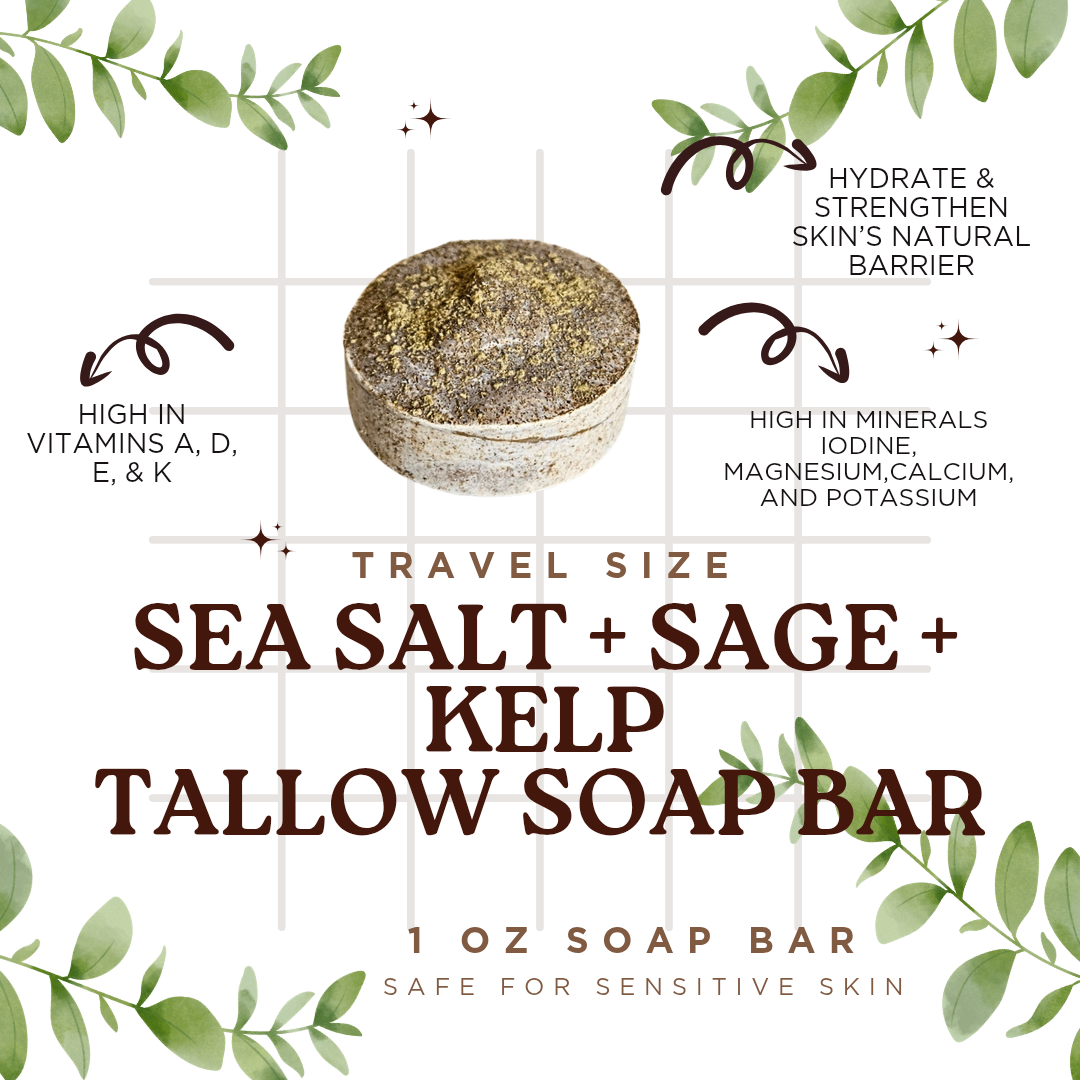Sea Salt + Sage + Kelp Tallow Soap Bar - Travel Size