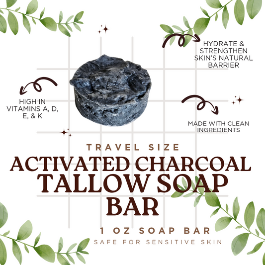 Activated Charcoal Tallow Soap Bar - Travel Size